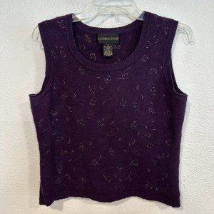 Classiques Entier Purple Sweater Vest Lambswool Angora Embroidered Beaded Sz Med